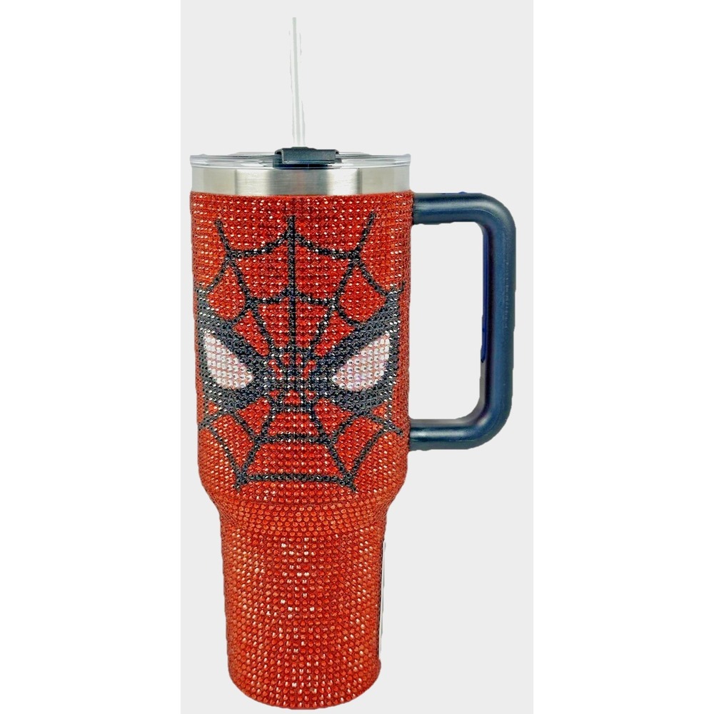 Marvel Spider Man Bioworld Rhinestone Tumbler 32 oz With Handle Straw